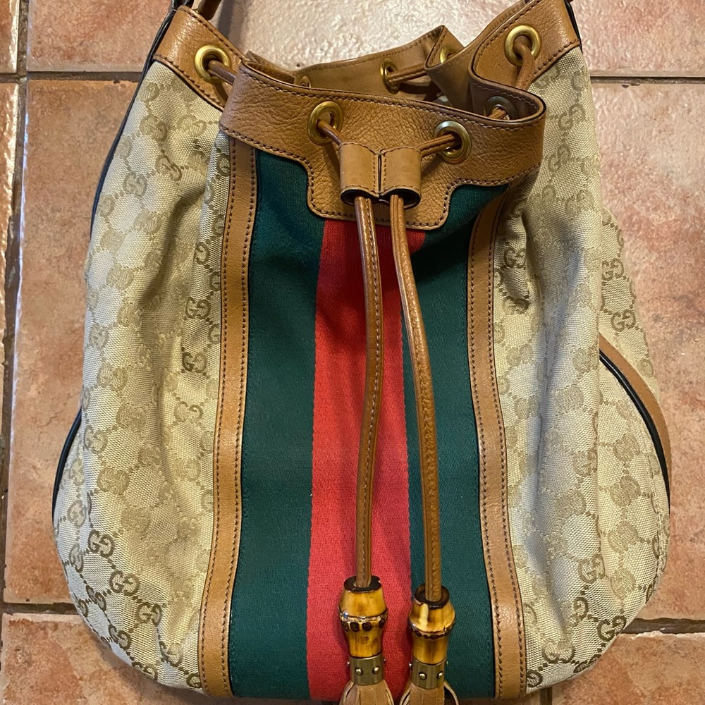 Gucci Rania GG Canvas Drawstring Hobo Bag❣️Excellent‼️🇮🇹 - Picture 2 of 16